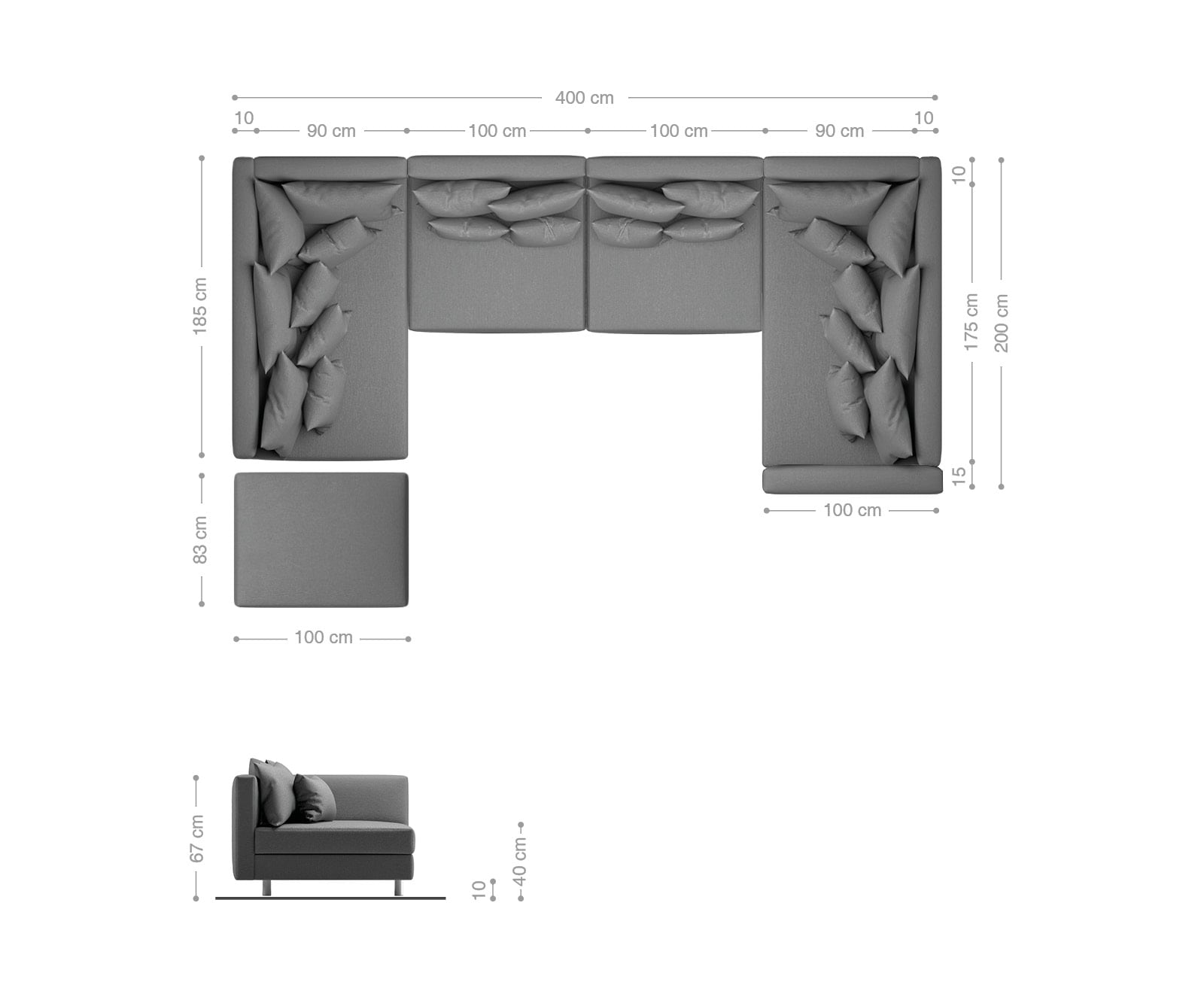 Wohnlandschaft Clovis XL Schwarz Hocker Armlehne Modulsofa 8