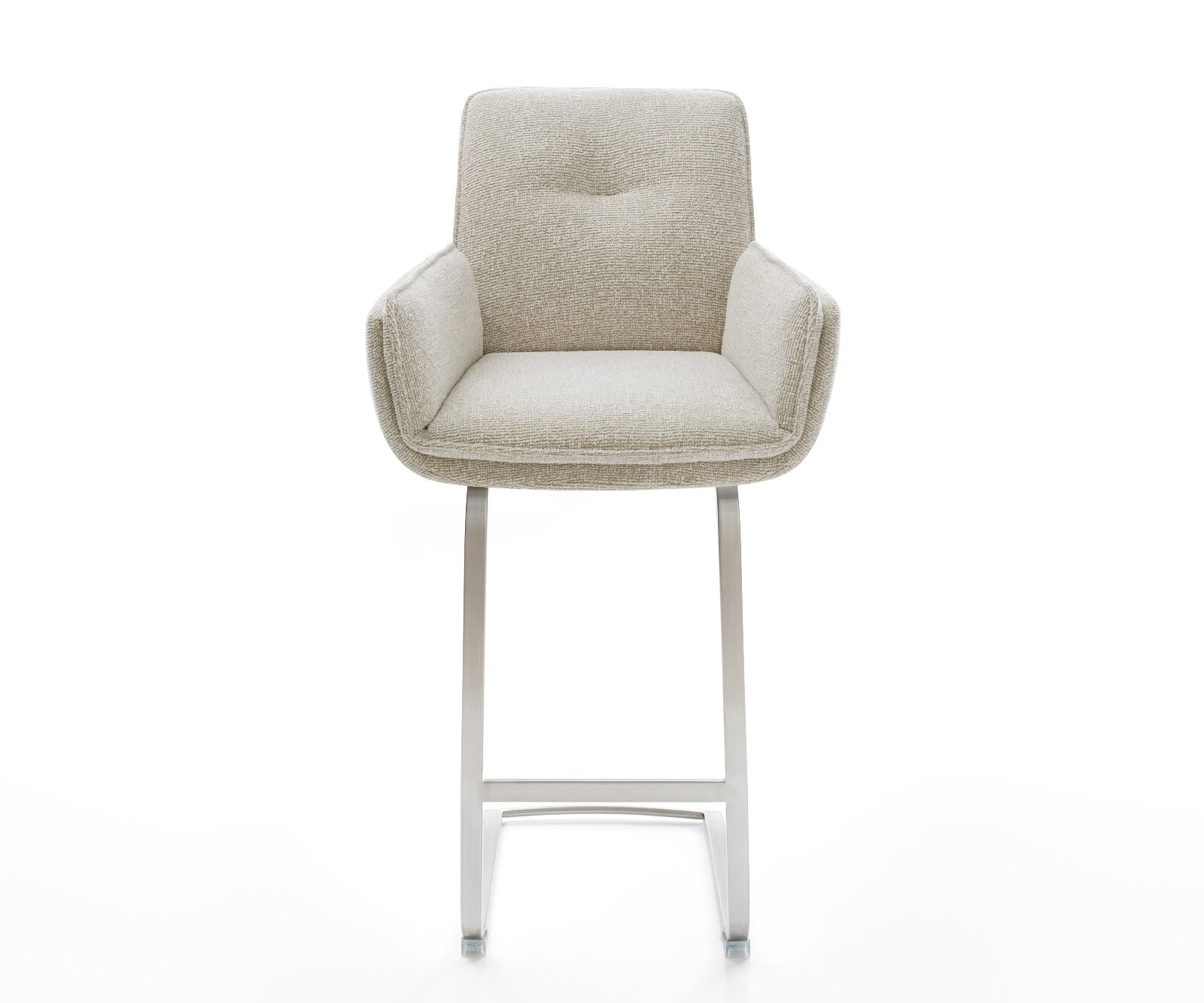 Barstuhl Nela-Flex Webstoff Soft Beige Freischwinger Flach Edelstahl Silberfarben 1