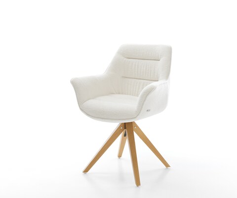 Drehstuhl Kaira-Flex Bouclé Soft Beige Holzgestell kantig Natur 360° drehbar