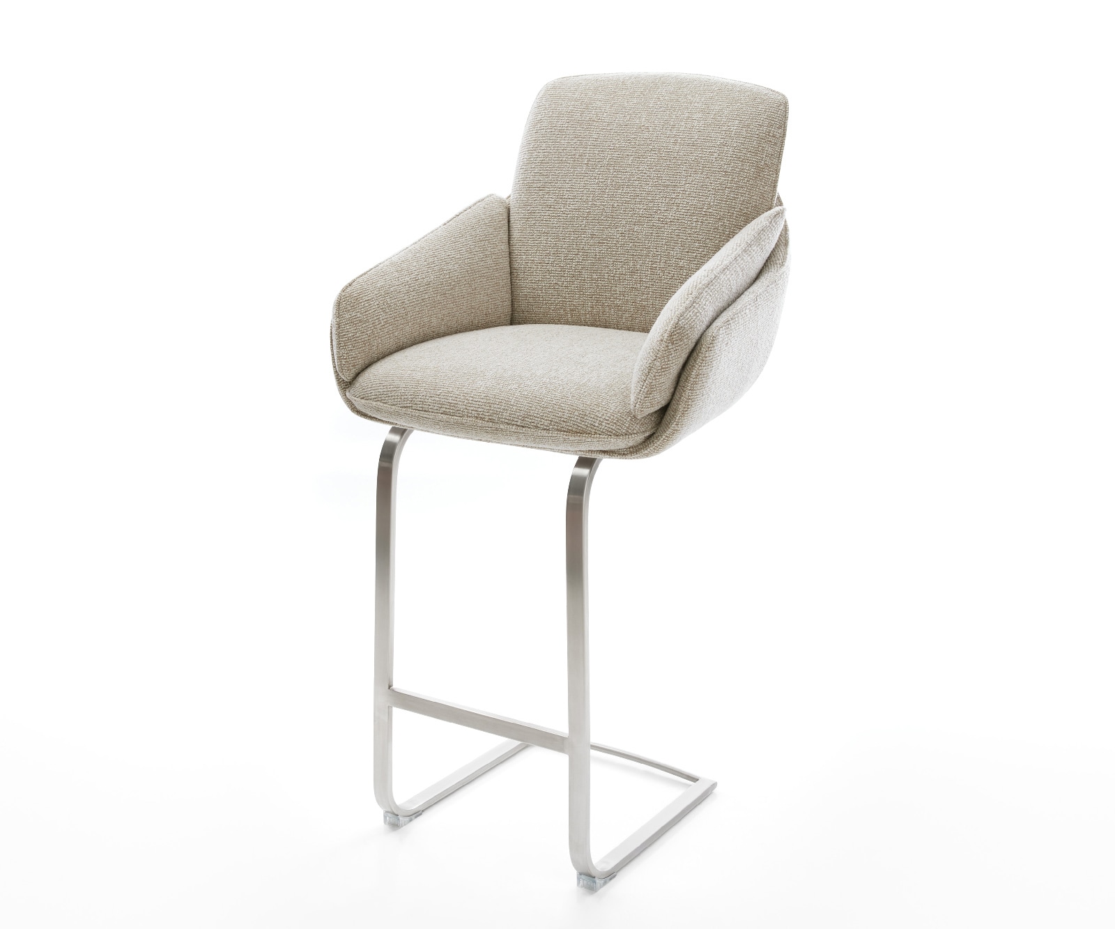Barstuhl Luan-Flex Webstoff Soft Beige Freischwinger Flach Edelstahl Silberfarben