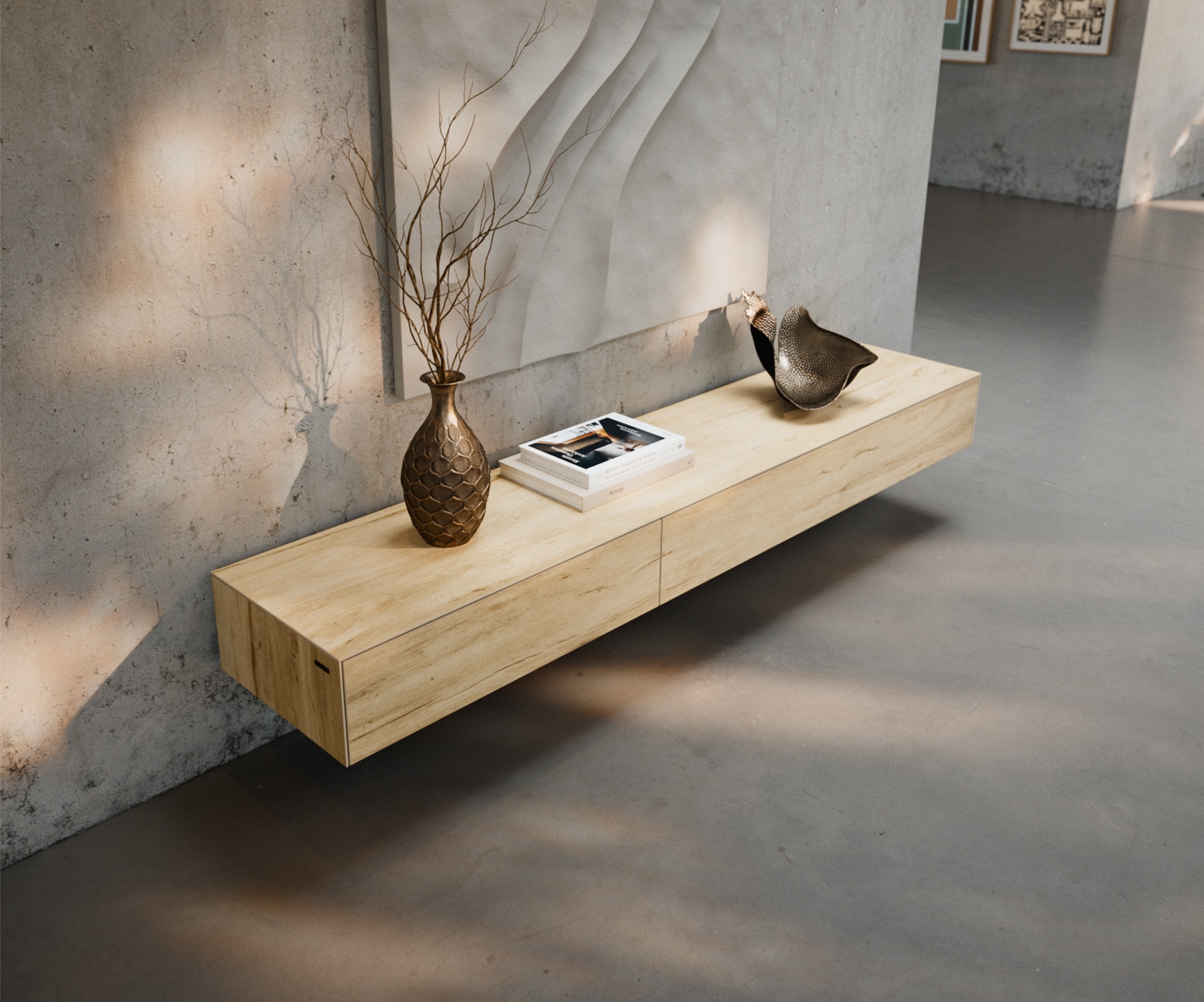 Lowboard Cuor 200 cm Keramik Laminam® Sabbia Eichefarbig 1 Klappe 1 Schubfach Schwebend 5 Lowboard Cuor 200 cm Keramik Laminam® Sabbia Eichefarbig 1 Klappe 1 Schubfach Schwebend 5