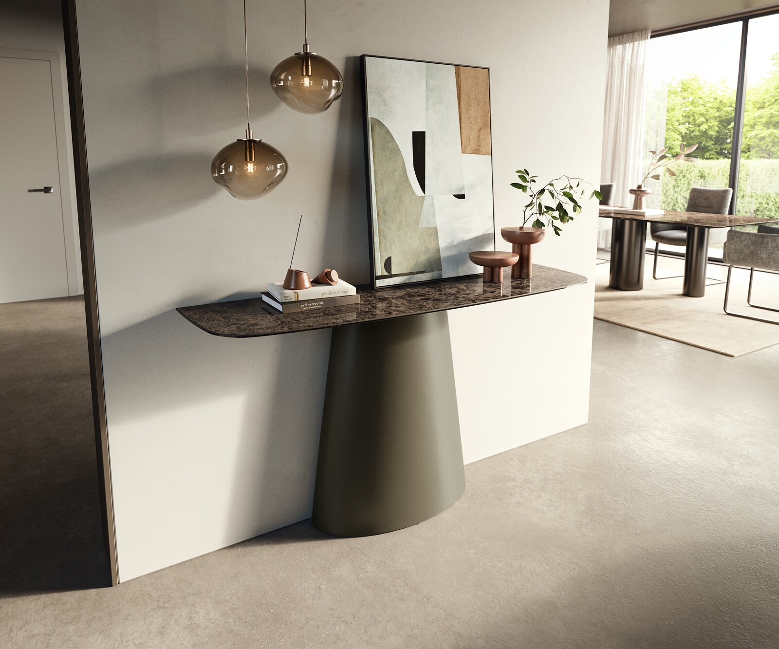 Konsolentisch Edge Boot 140x40 cm Keramik Emperador Extra Lucidato Dunkelbraun Conos Metall Effektfinish Titan 4