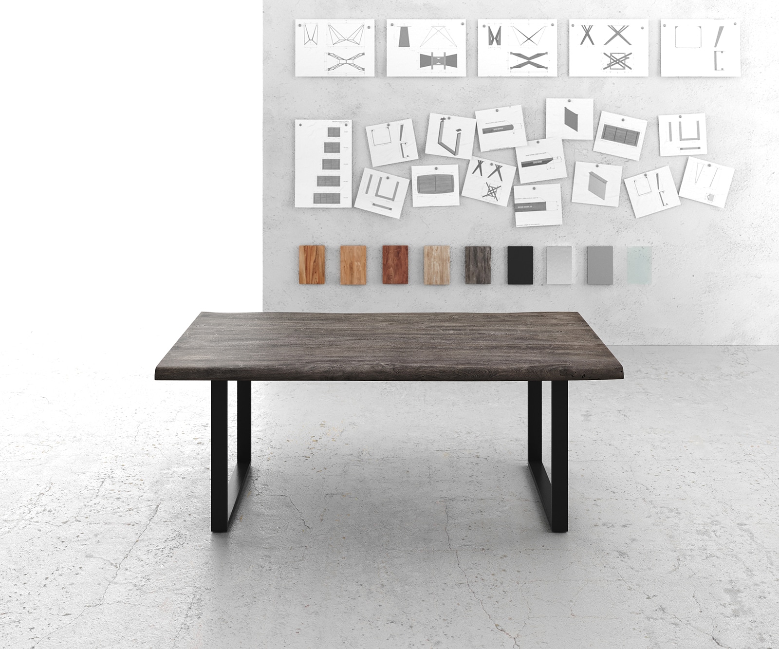 Esstisch Edge 200x100 XL Akazie Platin Kufengestell Schwarz Live-Edge 1 Esstisch Edge 200x100 XL Akazie Platin Kufengestell Schwarz Live-Edge 1