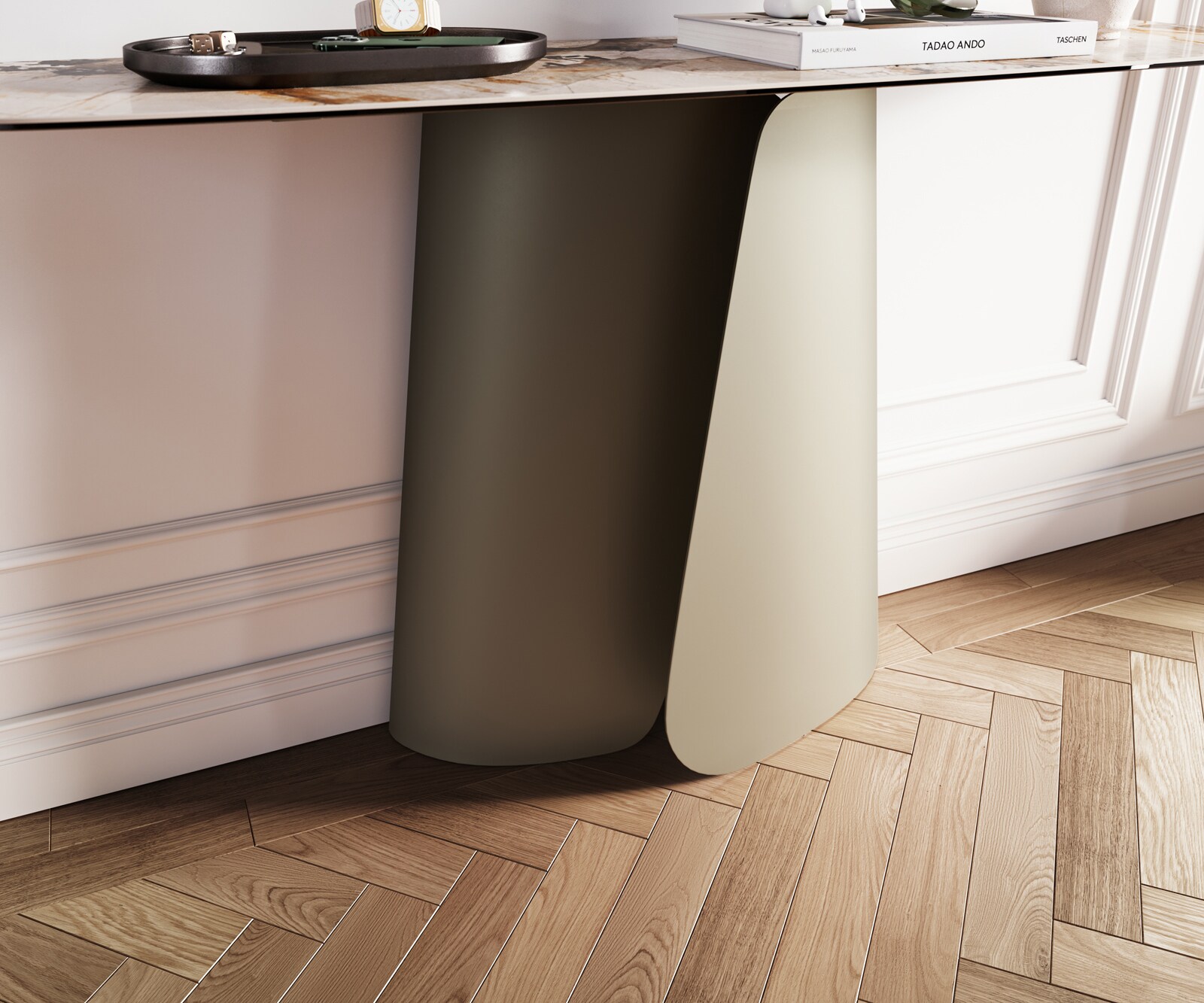 Konsolentisch Edge Boot 140x40 cm Keramik Patagonia Poliert Livos Metall Effektfinish Titan 6