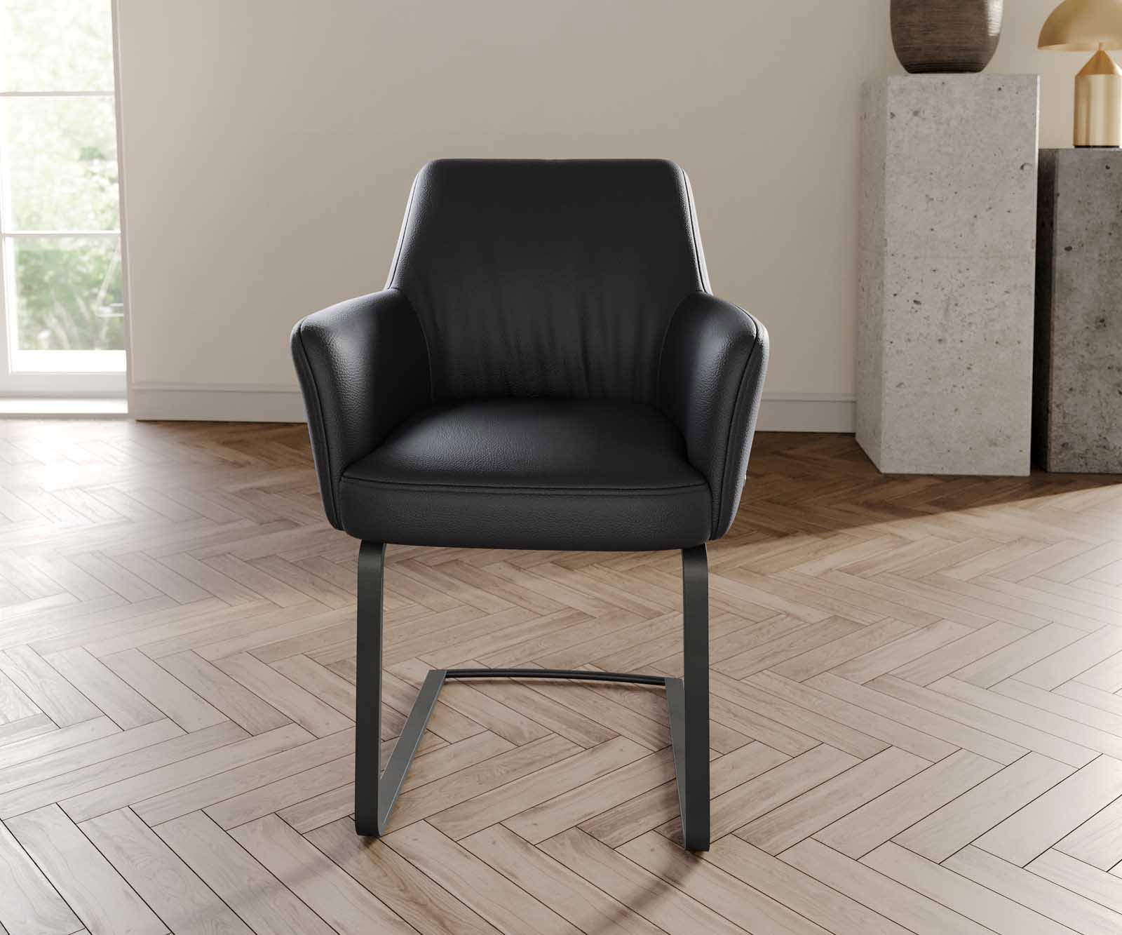 Freischwinger Xana-Flex mit Armlehnen Echt-Leder Schwarz Freischwinger flach Schwarz Taschenfederkern 1