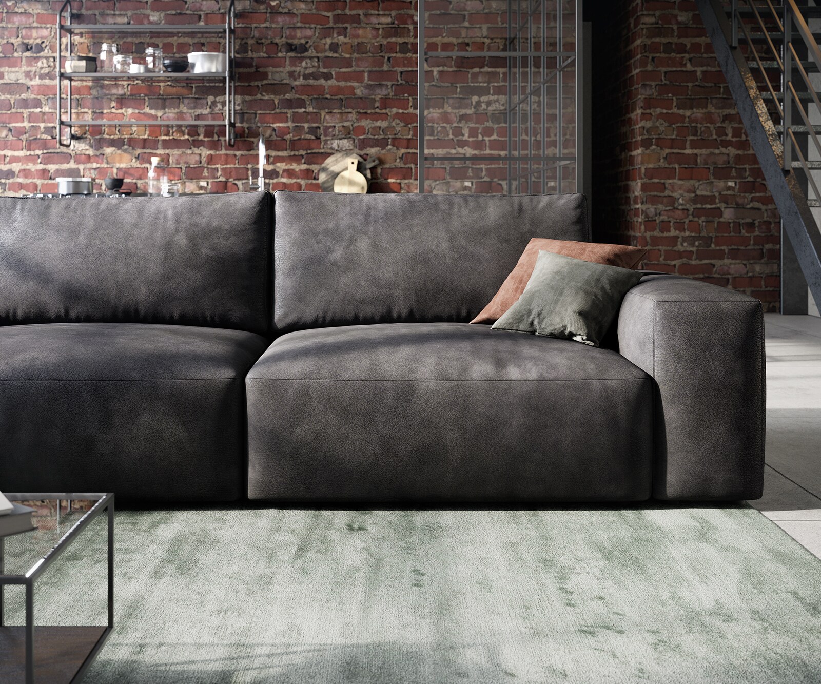 Big-Sofa Lanzo 230x95 cm Lederimitat Vintage Anthrazit 5