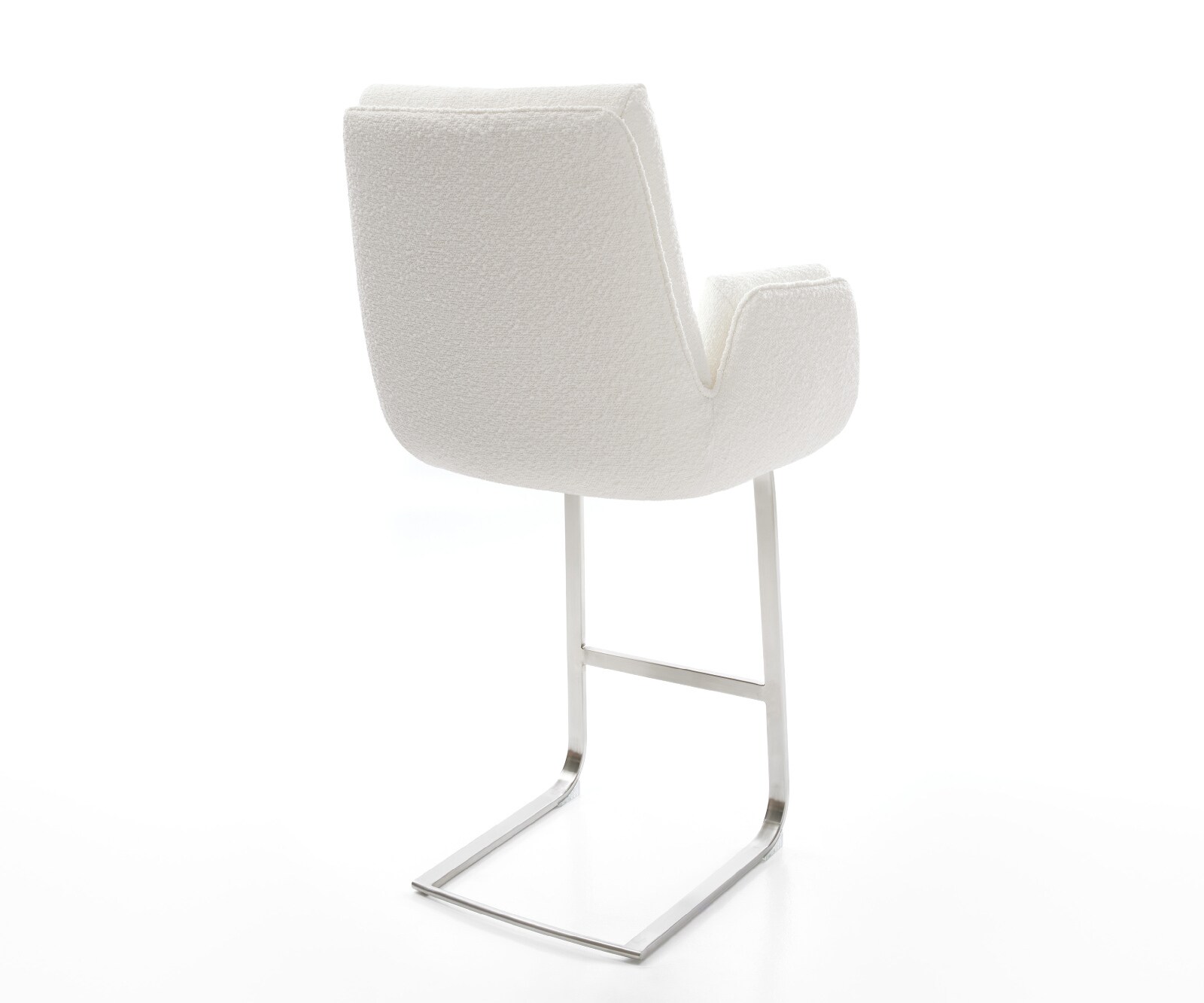 Barstuhl Clea-Flex Bouclé Creme-Weiß Freischwinger Flach Edelstahl Silberfarben 5