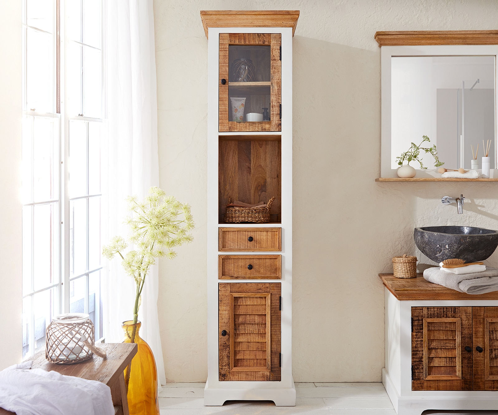 Hochschrank Casa  45x190 cm Mango Weiss Natur 2