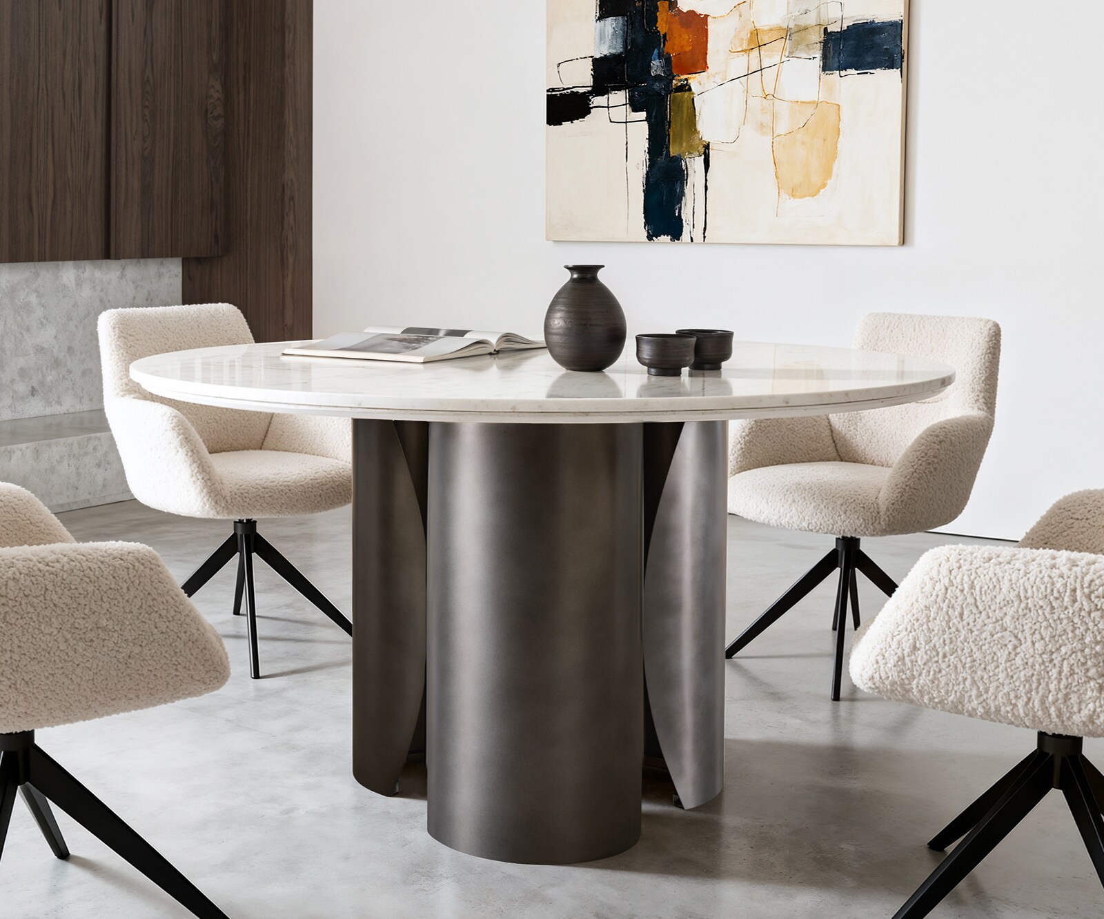 Esstisch Adenza Rund 140x140 cm Marmor Weiß Metall Black Antique 1