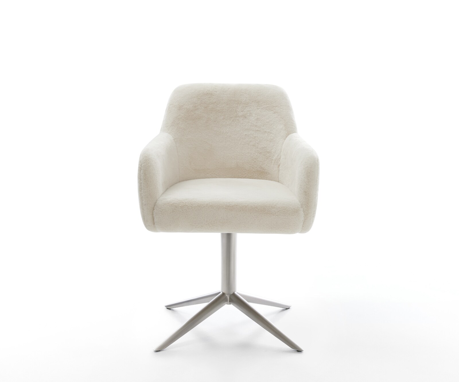 Drehstuhl Greg-Flex Plüsch Creme-Weiß Fußkreuz Edelstahl 360° drehbar Wippfunktion Taschenfederkern 2