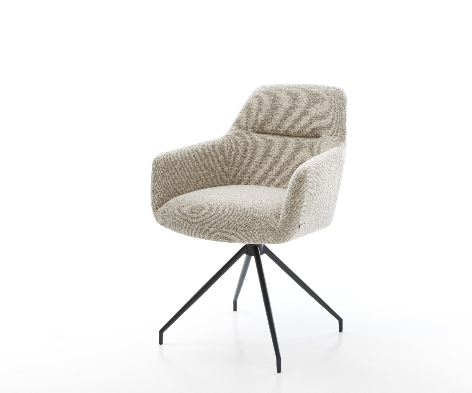 Chaise-de-salle-à-manger Pejo-Flex tissu tissé doux beige pied croisé conique noir resorts ensachés