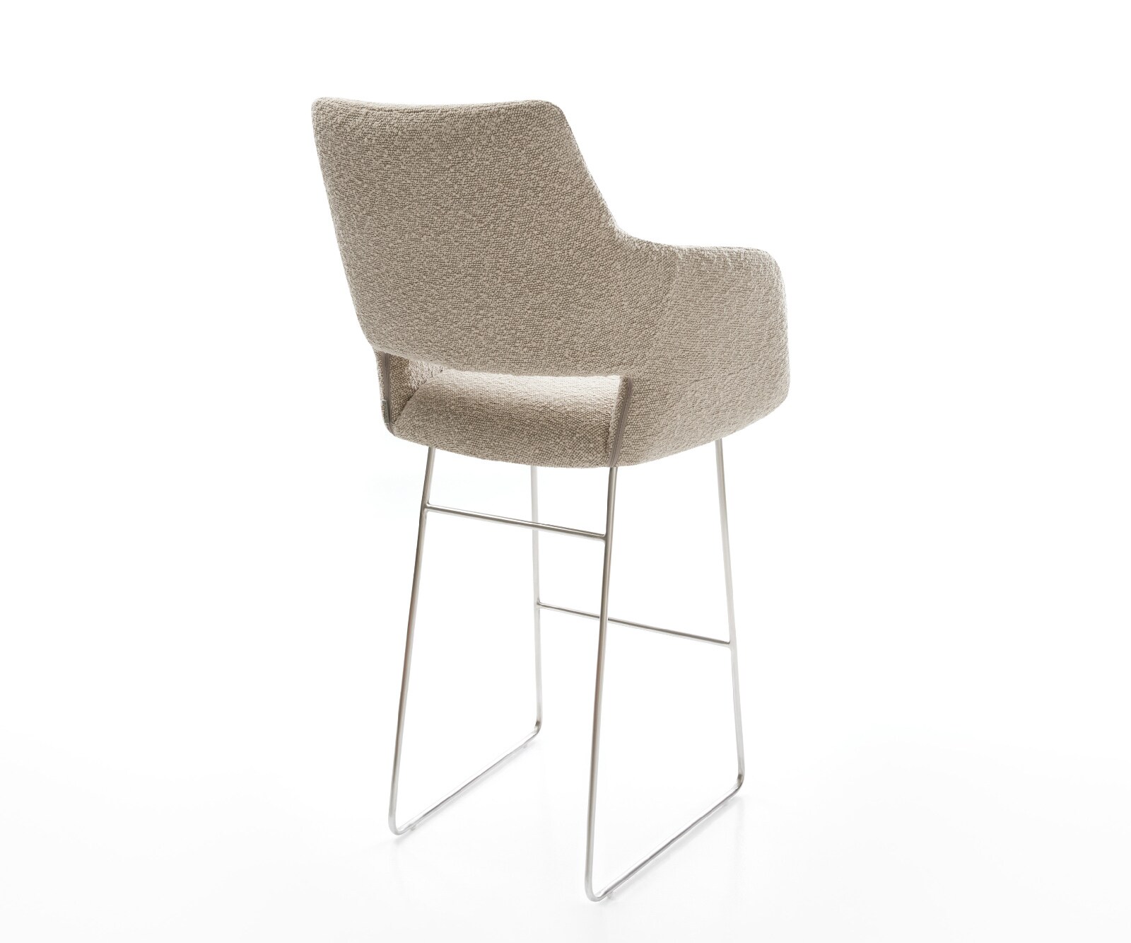 Barstuhl Yago-Flex Bouclé Schlamm Kufengestell Edelstahl Silberfarben Taschenfederkern 4