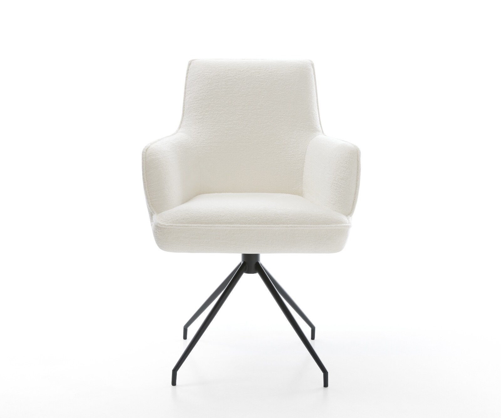 Esszimmerstuhl Heira-Flex mit Armlehnen Bouclé Soft Beige Kreuzgestell konisch Schwarz Taschenfederkern 2