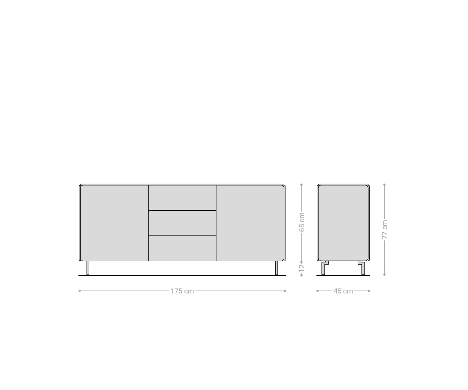 Sideboard Shavani 175 cm Akazie Natur 2 Türen 3 Schubladen Fuß Oval Edelstahl 6