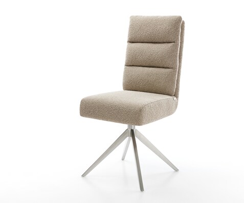 Drehstuhl Pela-Flex Bouclé Schlamm Kreuzgestell breit Edelstahl 360° drehbar Wippfunktion Taschenfederkern