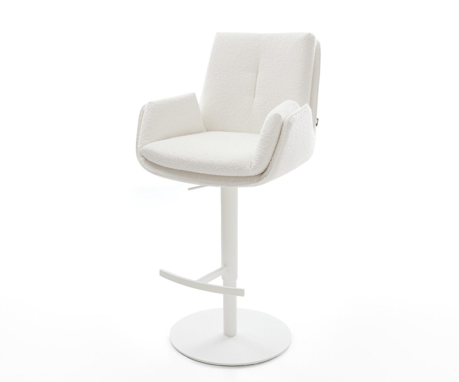 Barstuhl Clea-Flex Bouclé Creme-Weiß Drehfuß höhenverstellbar Metall Weiß 1