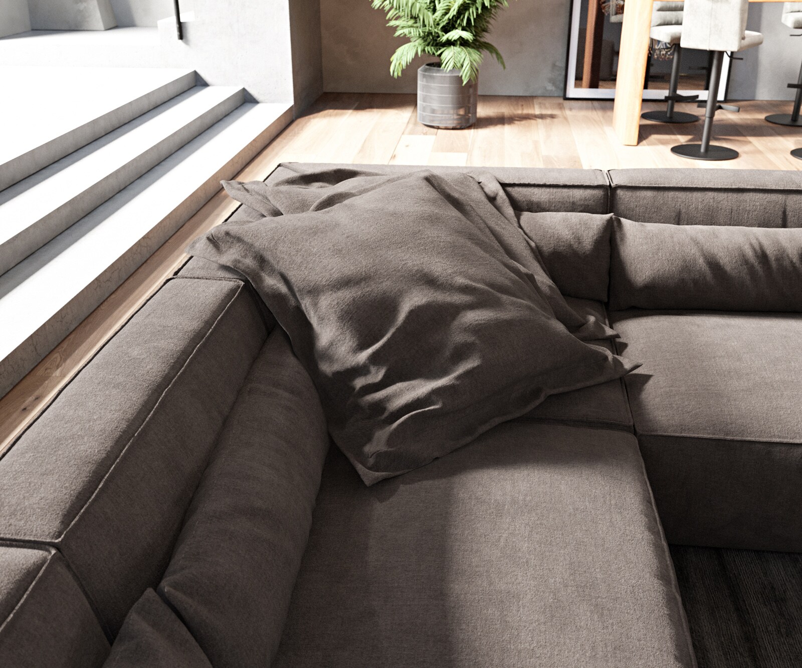 Wohnlandschaft Sirpio 300x200 cm Mikrofaser Khakibraun Recamiere variabel mit Hocker 4