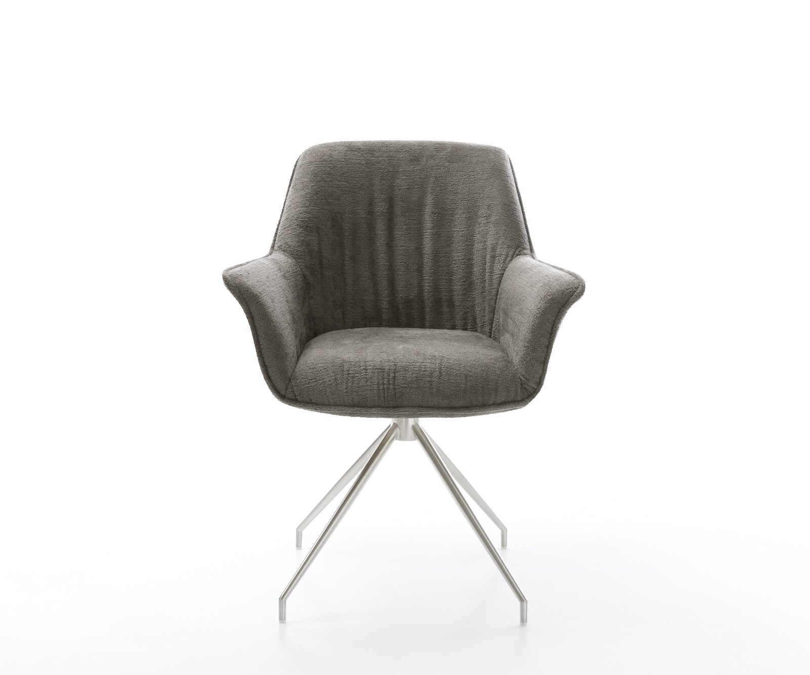 Esszimmerstuhl Keila-Flex mit Armlehnen Bouclé Soft Schlamm Kreuzgestell konisch Edelstahl 1