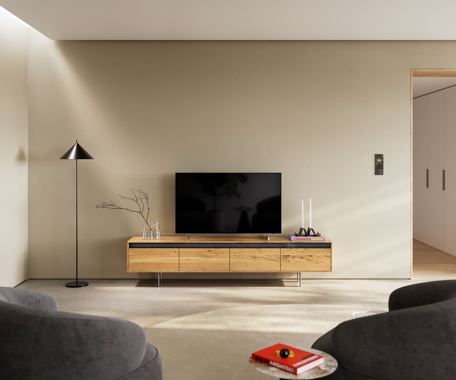 Designer-Lowboard Stonegrace 200 cm Eiche Natur Schiefer 4 Schübe Fuß Oval Edelstahl 1 Designer-Lowboard Stonegrace 200 cm Eiche Natur Schiefer 4 Schübe Fuß Oval Edelstahl 1