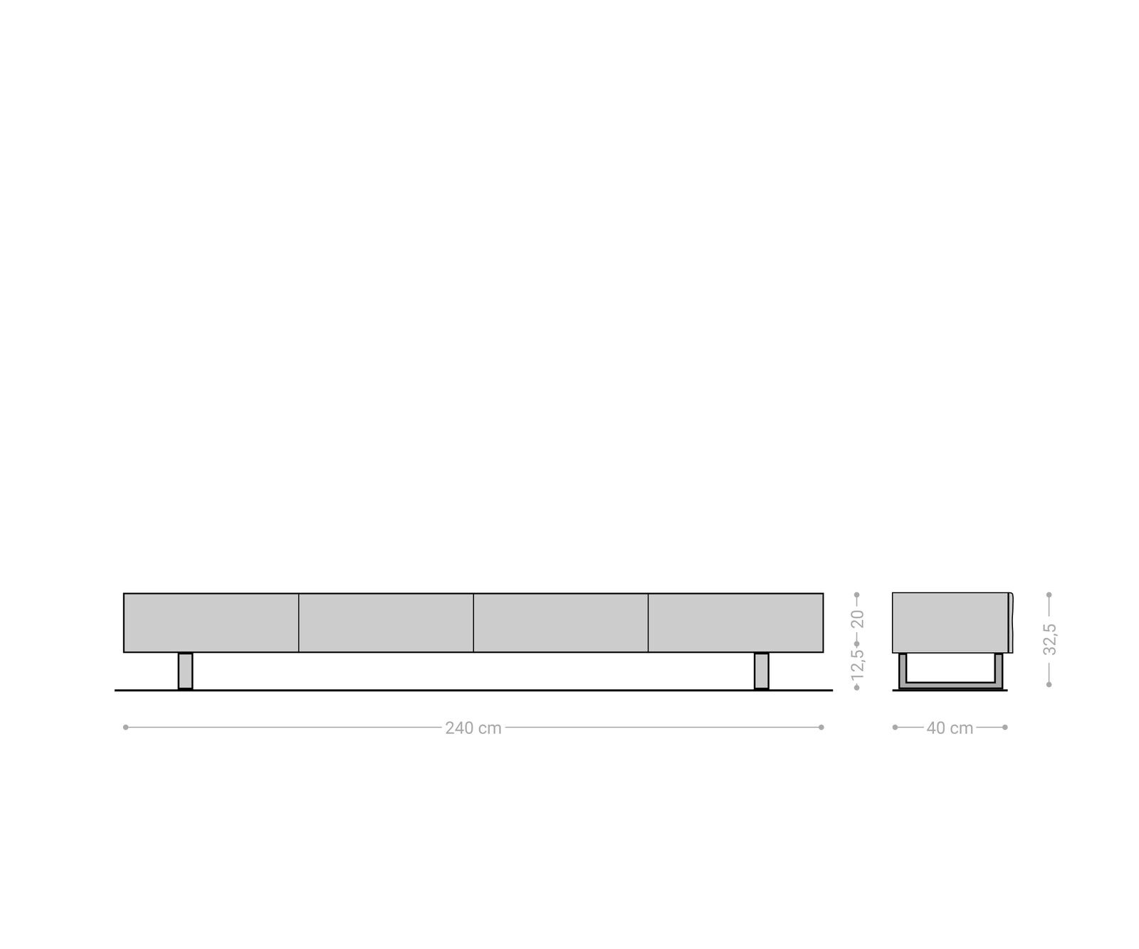 Lowboard New Live-Edge 240 cm Akazie Natur 4 Schubladen Kufe Edelstahl gebürstet 6