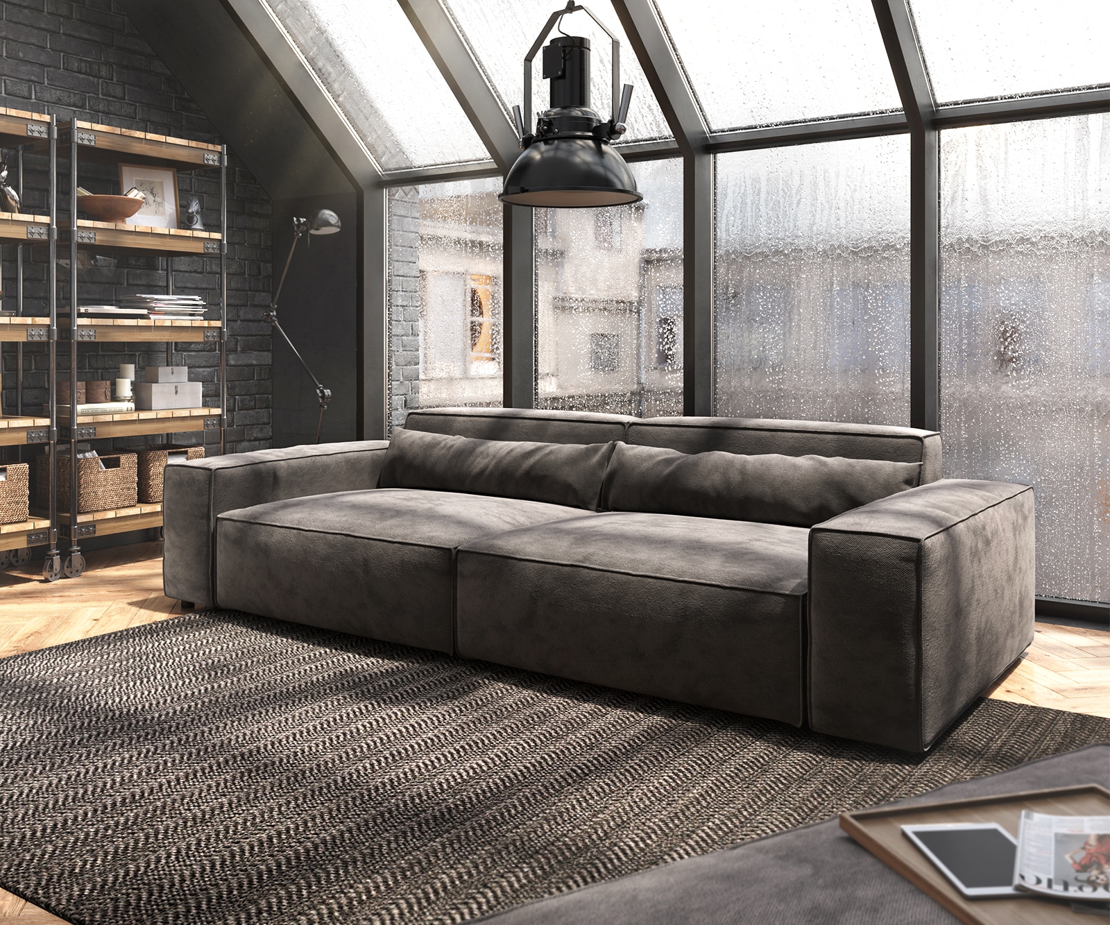 Big-Sofa Sirpio XL 270x130 cm Mikrofaser Khakibraun mit Hocker Big-Sofa Sirpio XL 270x130 cm Mikrofaser Khakibraun mit Hocker