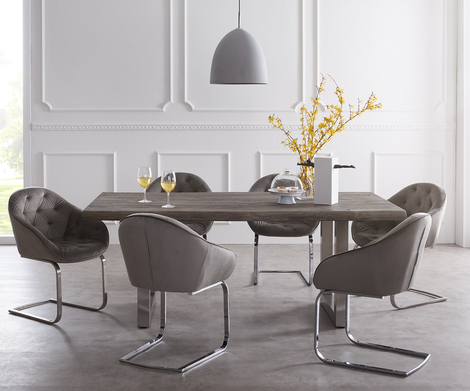 Esstisch Edge 180x90 XL Akazie Platin Edelstahl Breit Live-Edge 1 Esstisch Edge 180x90 XL Akazie Platin Edelstahl Breit Live-Edge 1