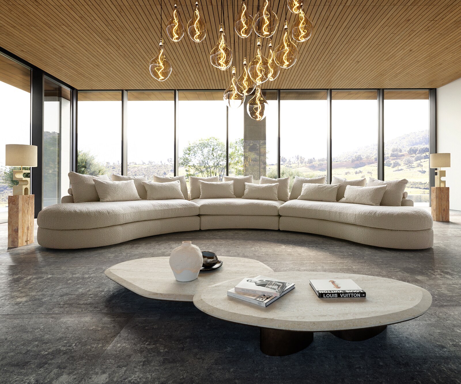Megasofa Estrea 500x250 cm Bouclé Creme-weiß Rundsofa 2