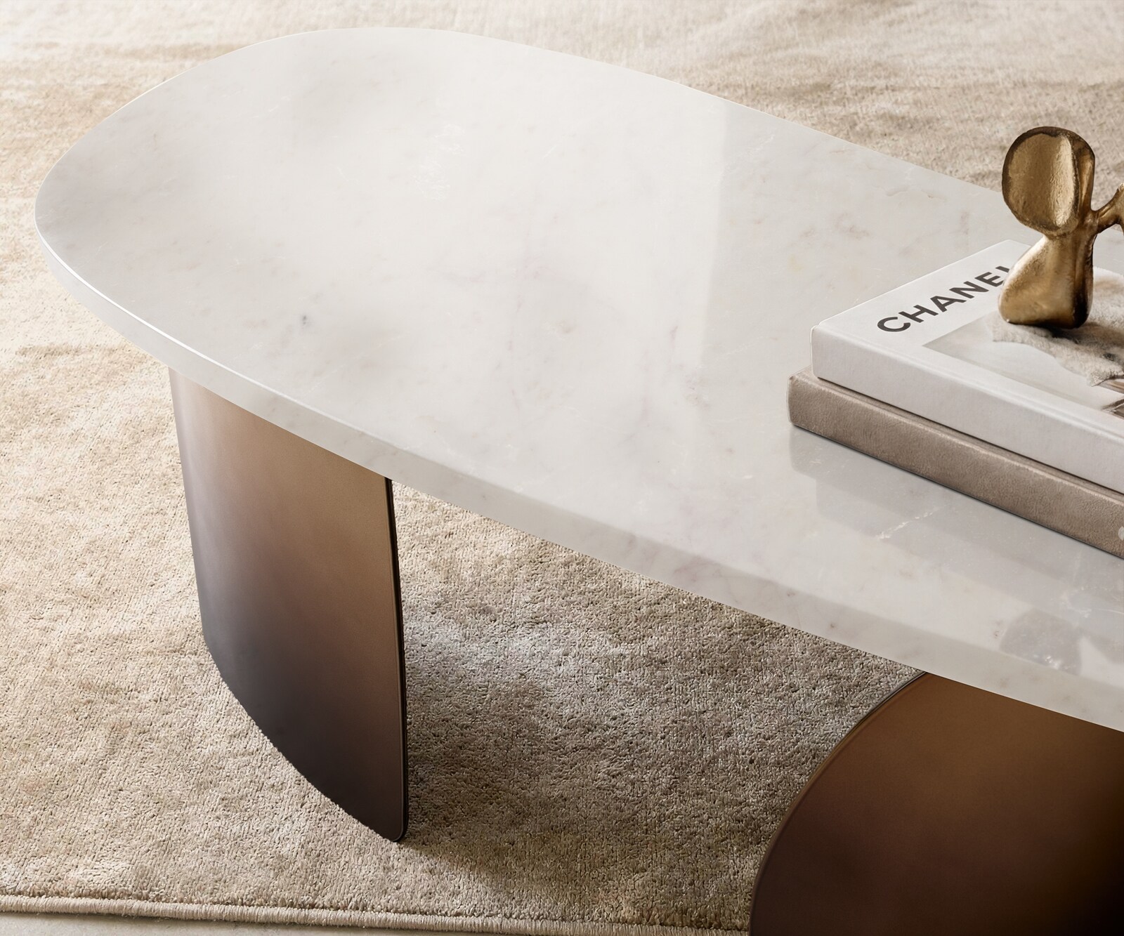 Couchtisch Marvello 100x50 cm Marmor Weiß Metall Gold Ombre 3