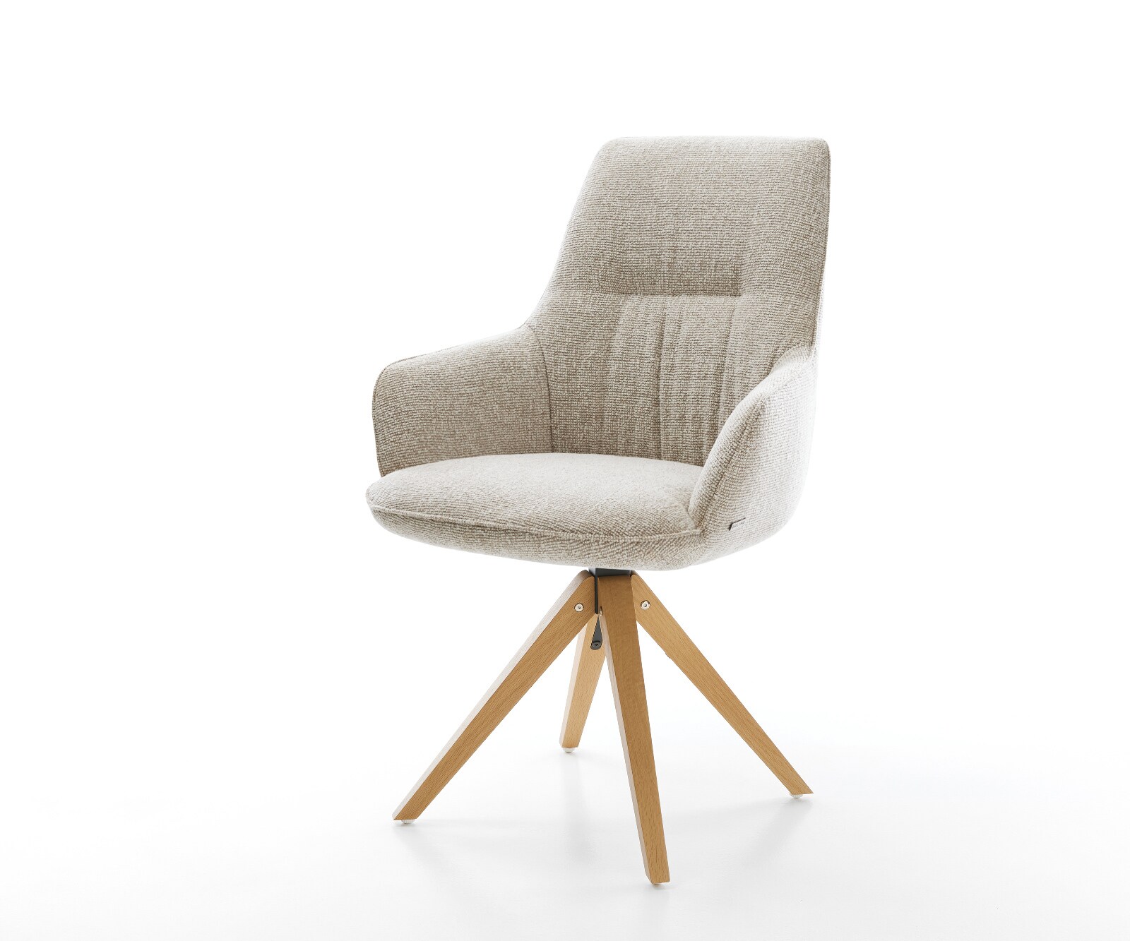 Drehstuhl Zelia-Flex mit Armlehnen Webstoff Soft Beige Holzgestell kantig Natur 180° drehbar Taschenfederkern