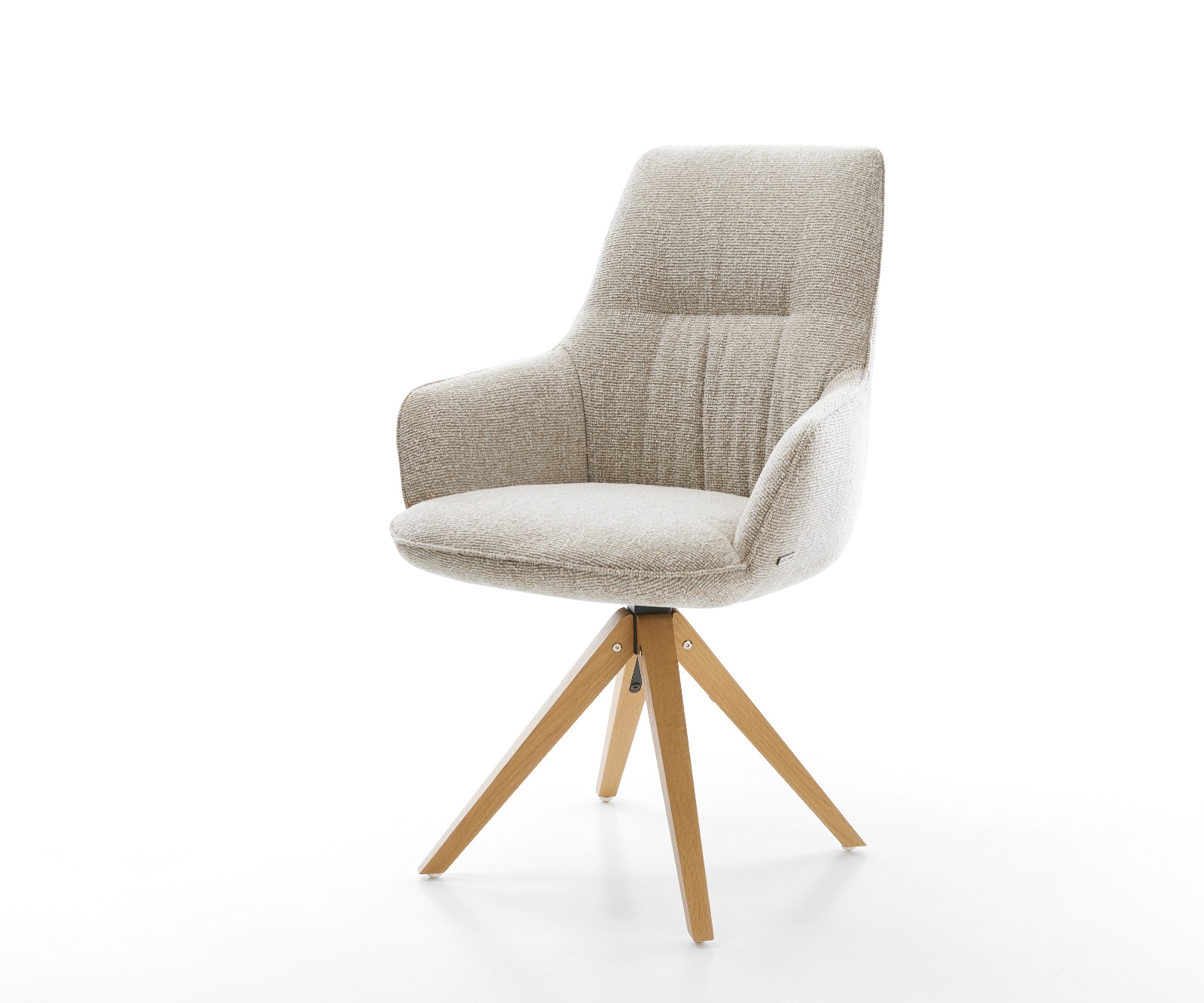 Drehstuhl Zelia-Flex mit Armlehnen Webstoff Soft Beige Holzgestell kantig Natur 360° drehbar Taschenfederkern