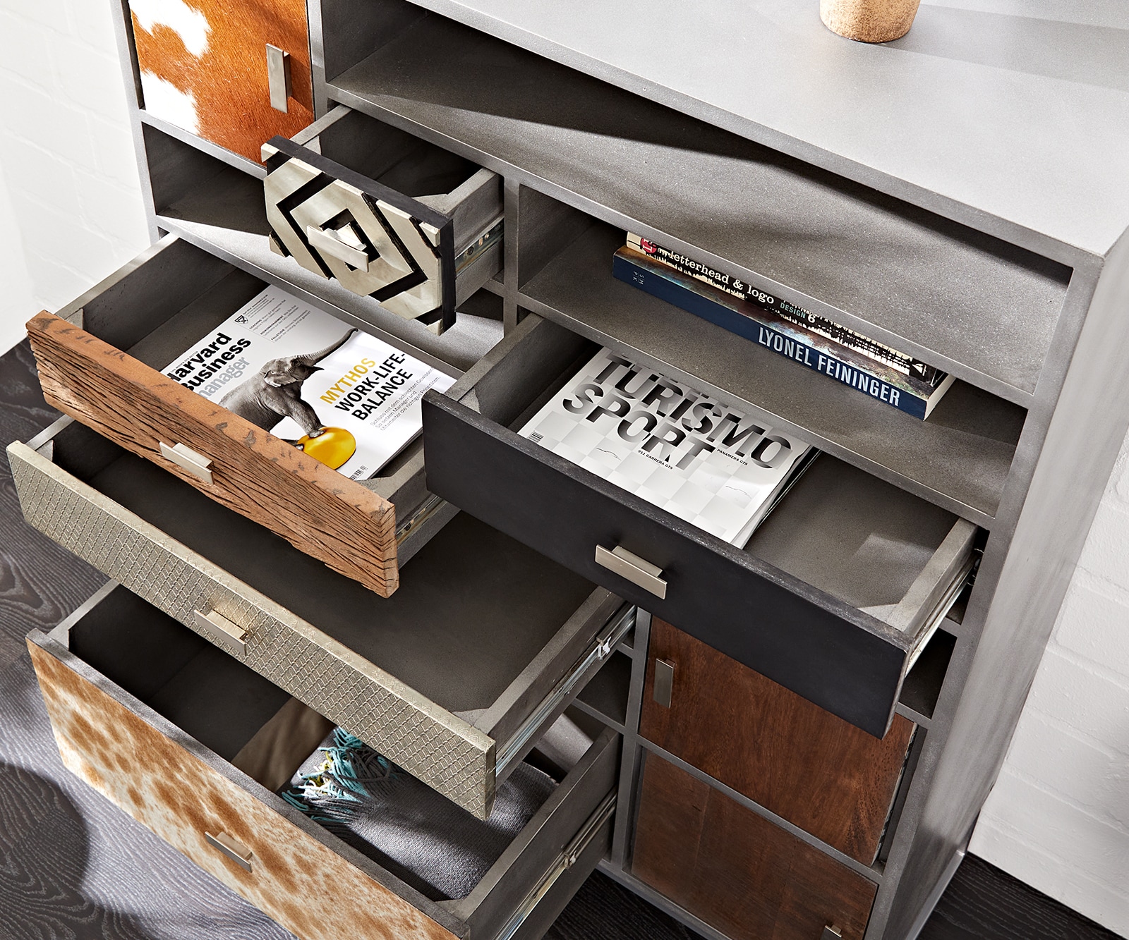 Highboard Multi-Drawer 100x130 Material Mix Anrichte 3 Highboard Multi-Drawer 100x130 Material Mix Anrichte 3