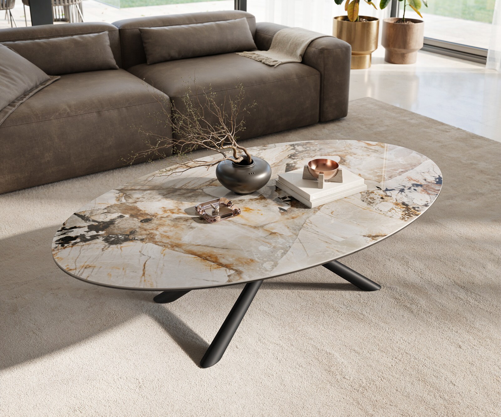 Couchtisch Edge Oval 140x80 cm Keramik Patagonia Poliert Sarity Metall Schwarz 3