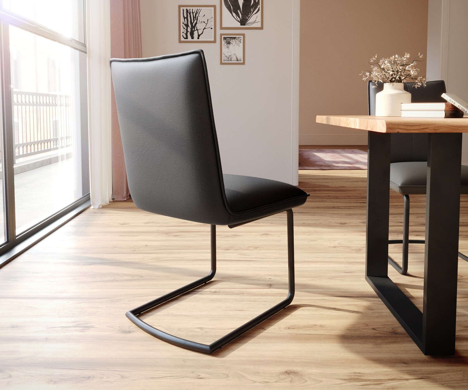 Freischwinger Lelio-Flex Echt-Leder Schwarz Freischwinger rund Schwarz Taschenfederkern 4