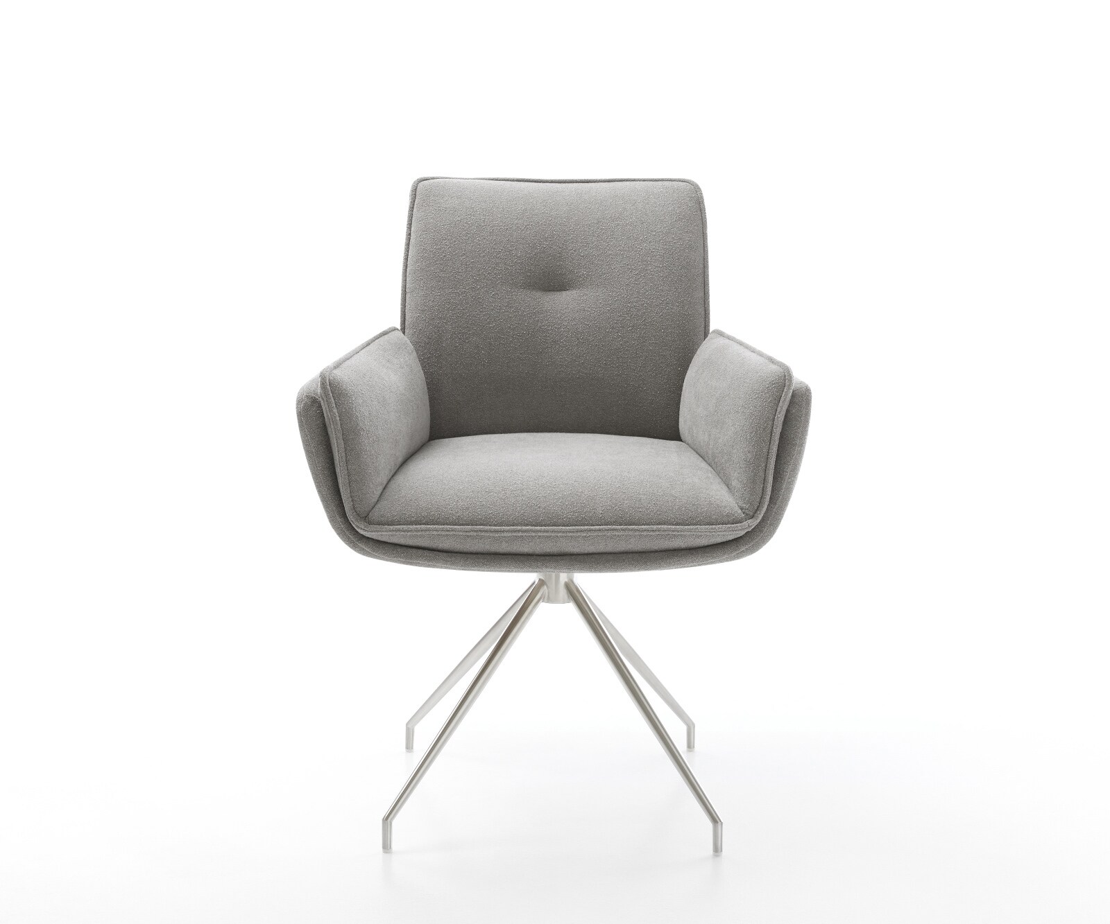 Esszimmerstuhl Nela-Flex Strukturstoff Soft Grau Kreuzgestell konisch Edelstahl 1