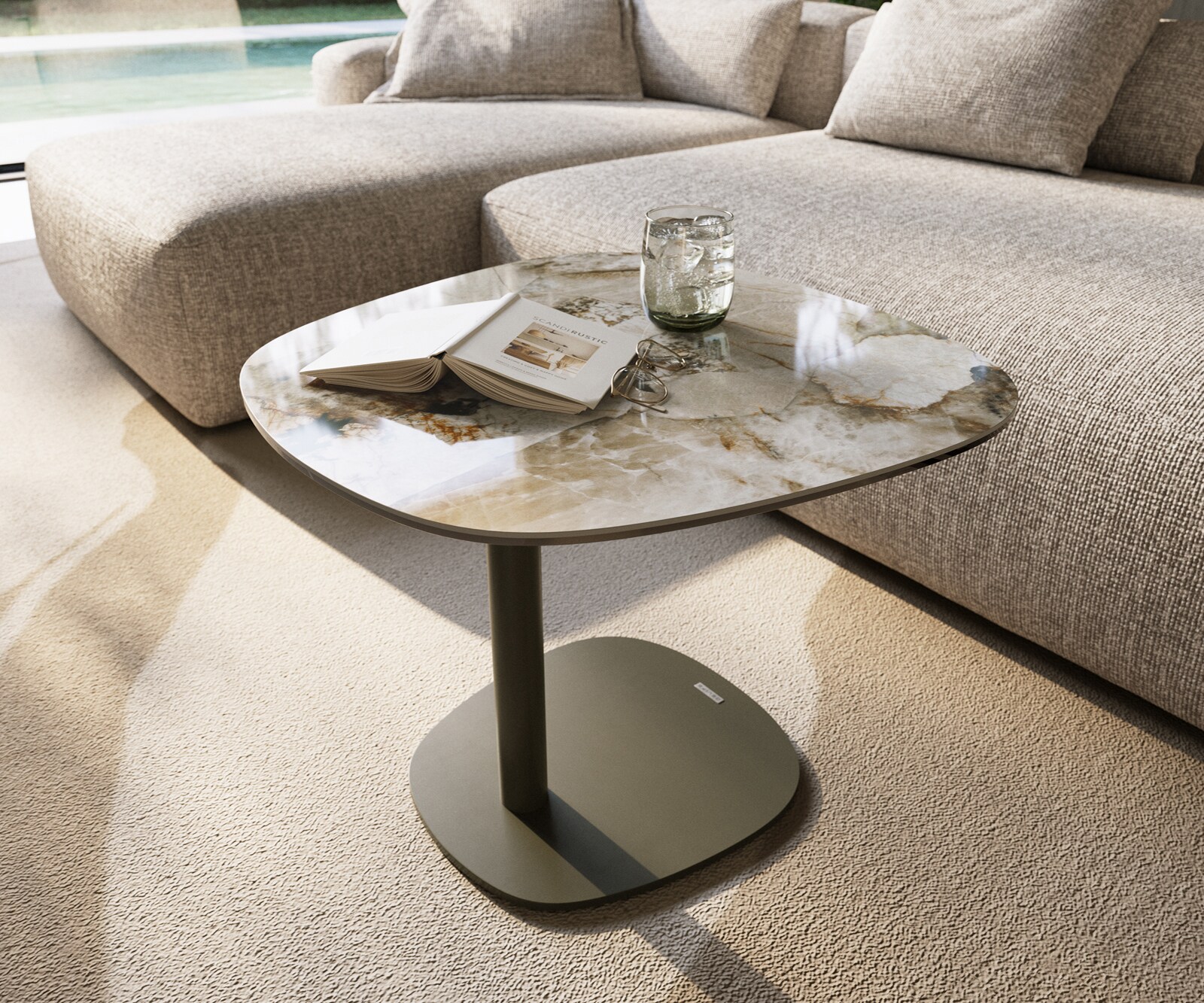 Beistelltisch Edge Boot 60x60 cm Keramik Patagonia Poliert Eleny Metall Effektfinish Titan 6