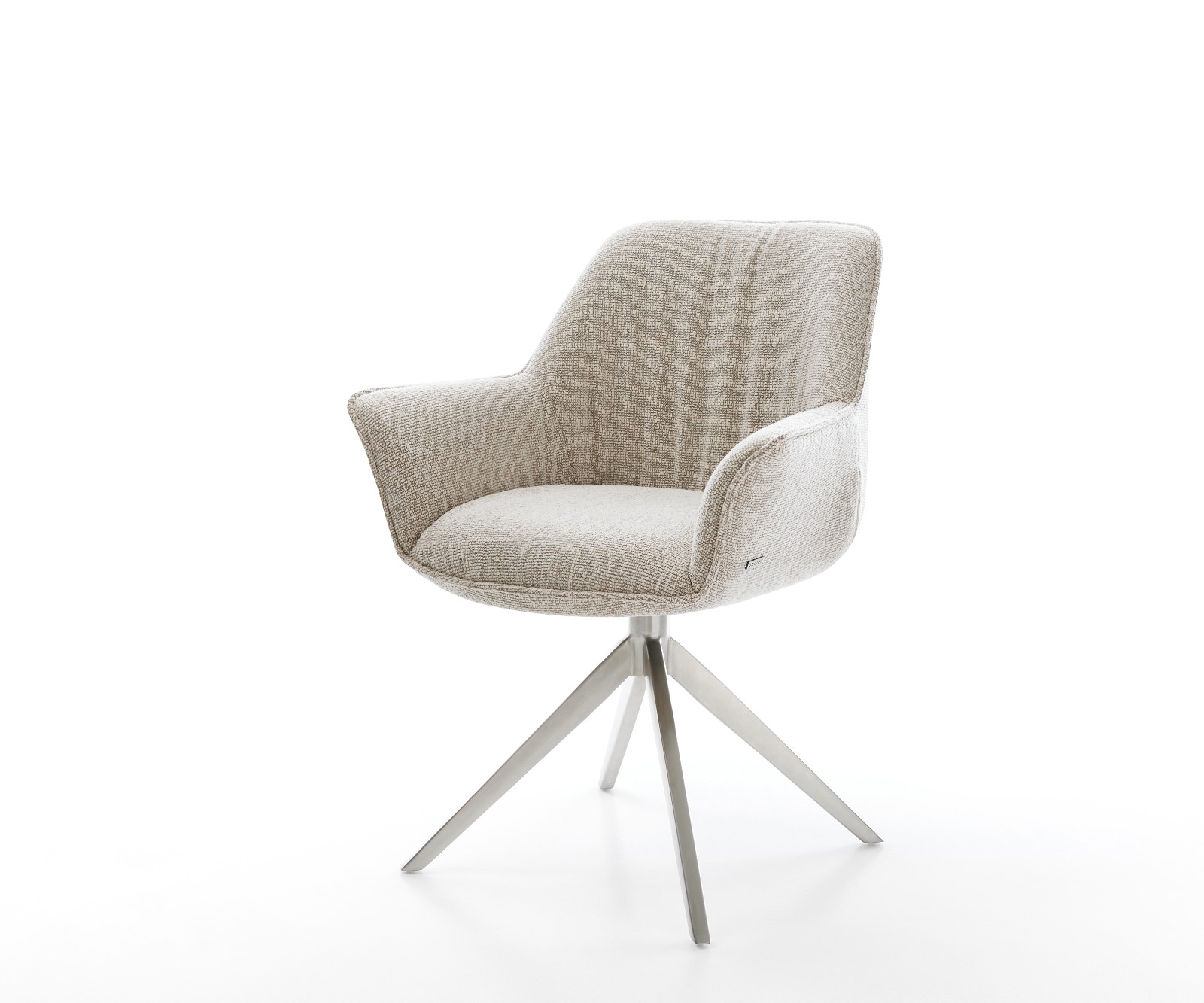Drehstuhl Keila-Flex mit Armlehnen Webstoff Soft Beige Kreuzgestell breit Edelstahl 360° drehbar Wippfunktion