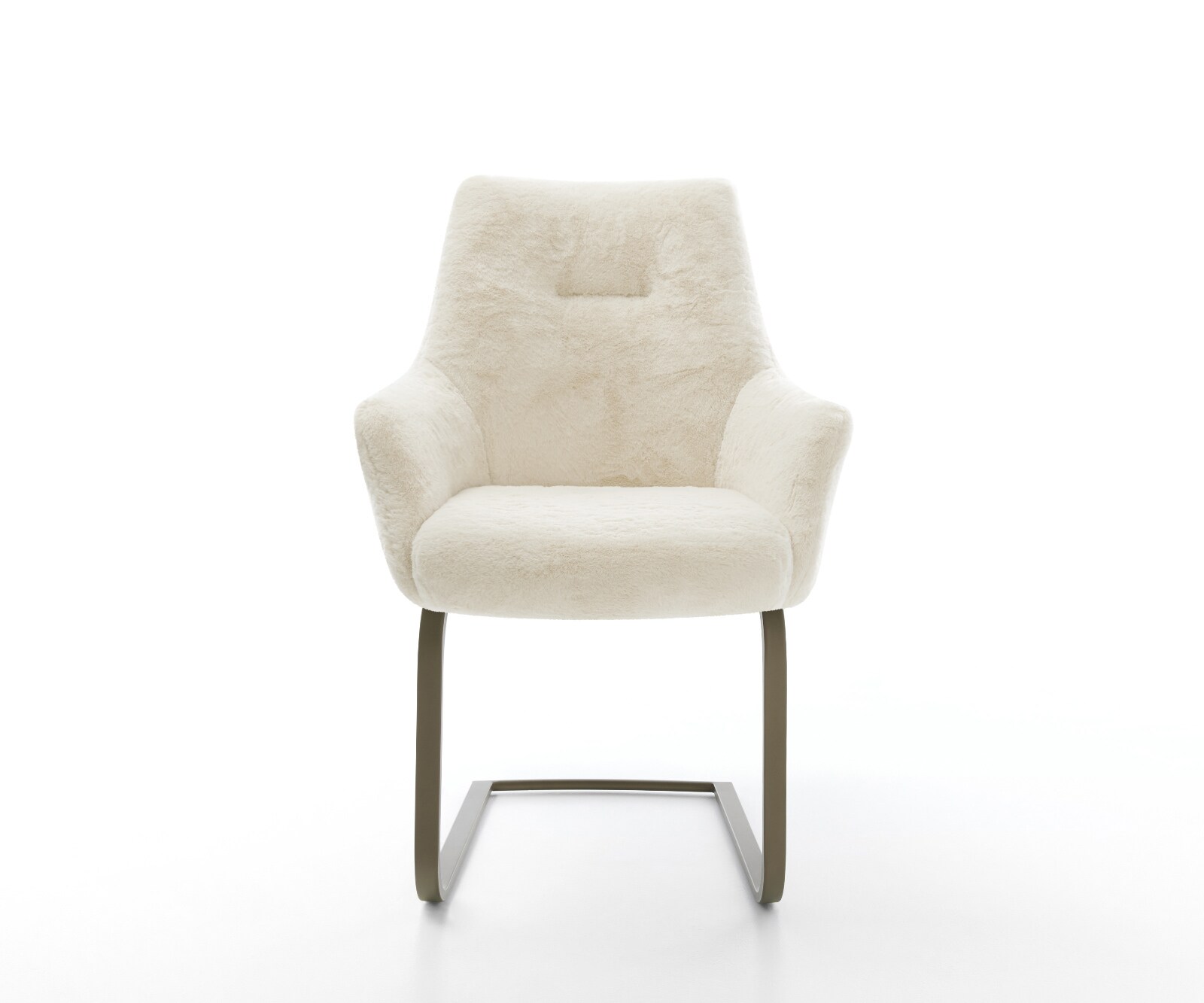 Freischwinger Alja-Flex mit Armlehnen Plüsch Creme-Weiß Freischwinger flach Effektfinish Titan Taschenfederkern 1