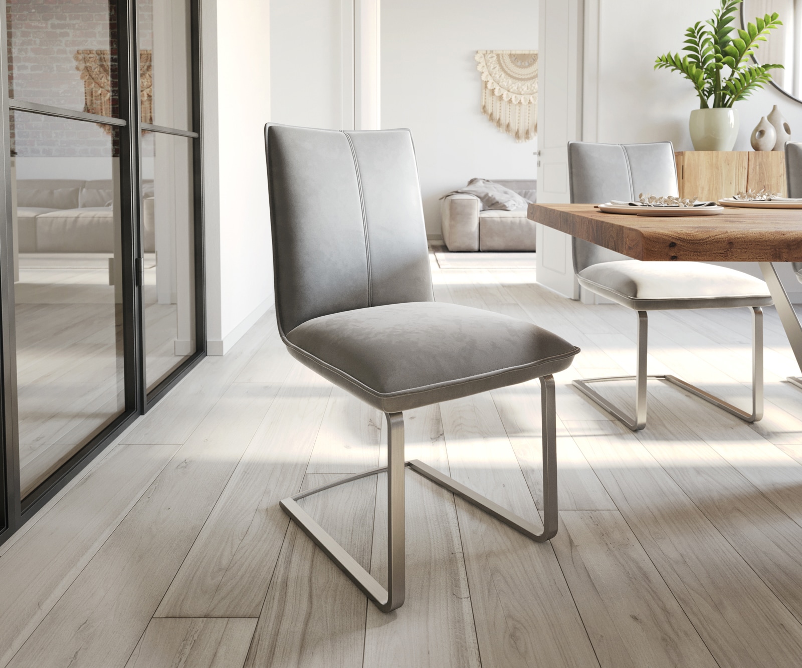 Freischwinger Lelio-Flex Samt Grau Freischwinger flach Edelstahl Taschenfederkern Freischwinger Lelio-Flex Samt Grau Freischwinger flach Edelstahl Taschenfederkern