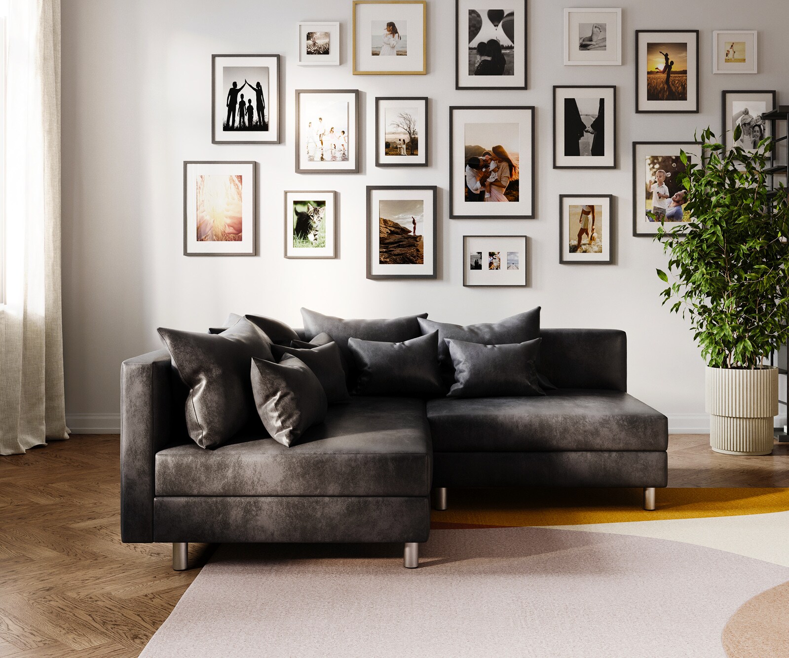 Ecksofa Clovis Anthrazit Antik Optik Ottomane Rechts Modulsofa 1