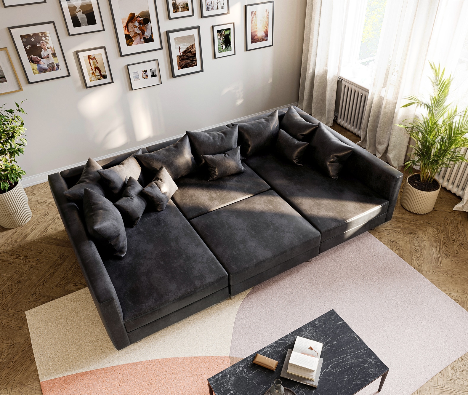 Wohnlandschaft Clovis Anthrazit Antik Optik modular Hocker  6 Wohnlandschaft Clovis Anthrazit Antik Optik modular Hocker  6