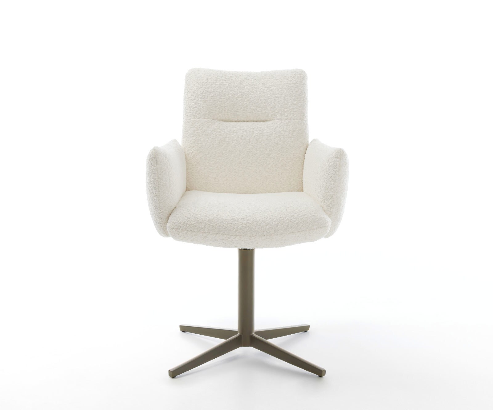 Drehstuhl Jova-Flex mit Armlehnen Bouclé Weiß Fußkreuz Effektfinish Titan 360° drehbar Taschenfederkern 1