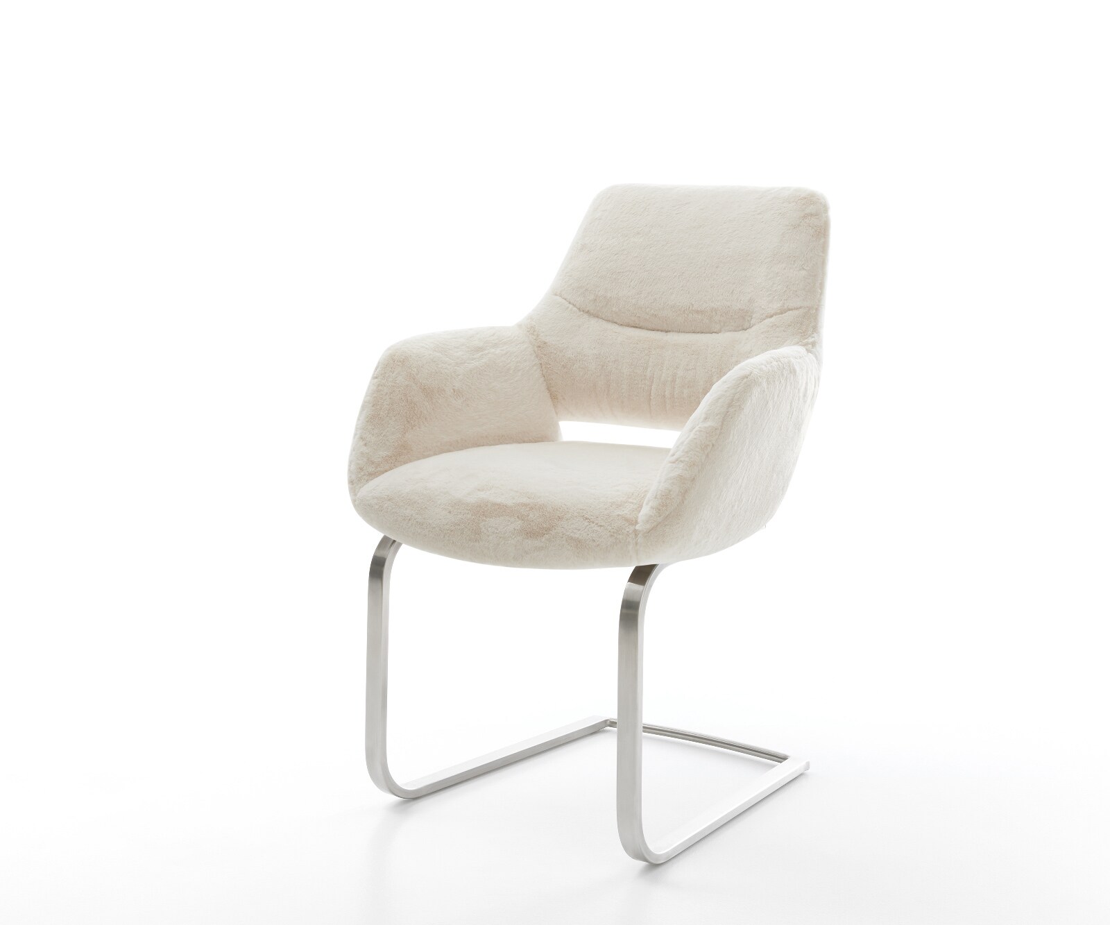 Freischwinger Yago-Flex mit Armlehnen Plüsch Creme-Weiß Freischwinger flach Edelstahl Taschenfederkern 1