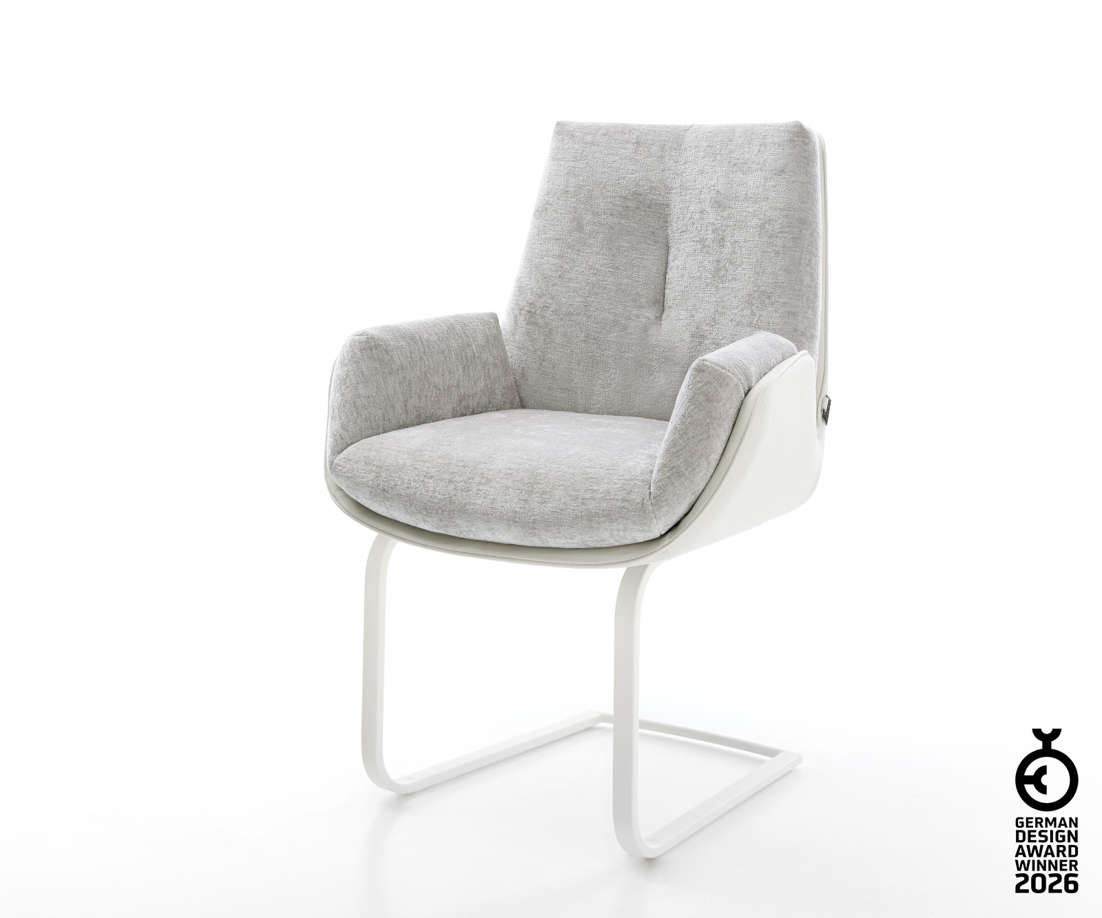 Freischwinger Clea-Flex Materialmix Echtleder Weiß-Silbergrau Freischwinger flach Weiß