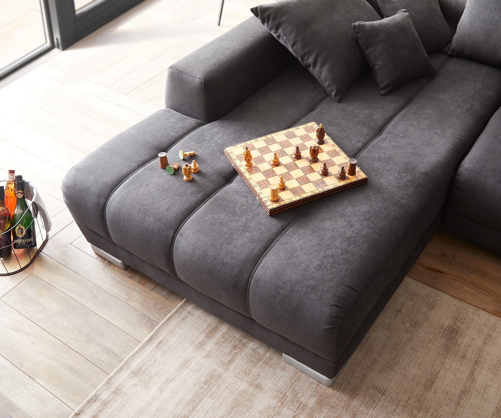 Ecksofa Nabor 300x230 cm Mikrofaser Schwarz Recamiere links inkl. elektrischer Vorziehfunktion 4 Ecksofa Nabor 300x230 cm Mikrofaser Schwarz Recamiere links inkl. elektrischer Vorziehfunktion 4