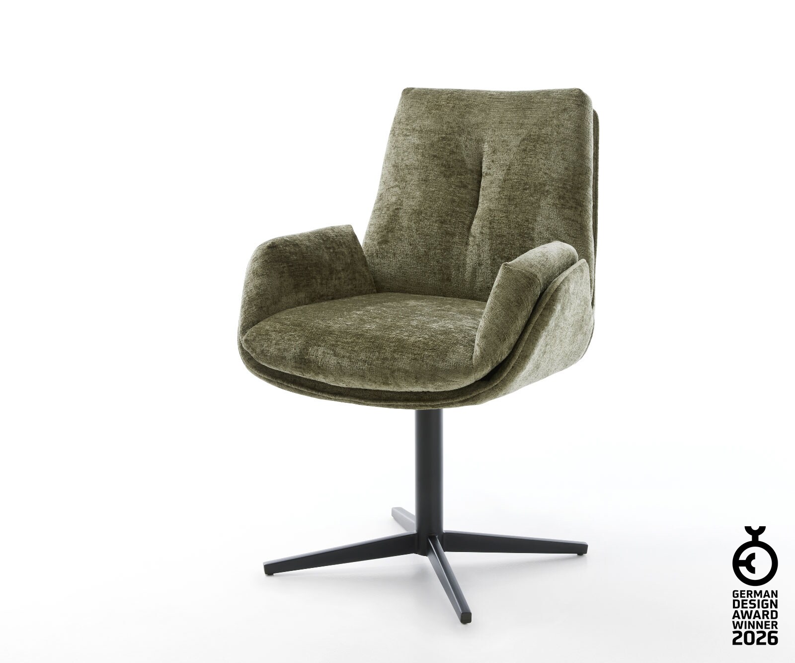 Drehstuhl Clea-Flex Chenille Olive Fußkreuz Schwarz 360° drehbar