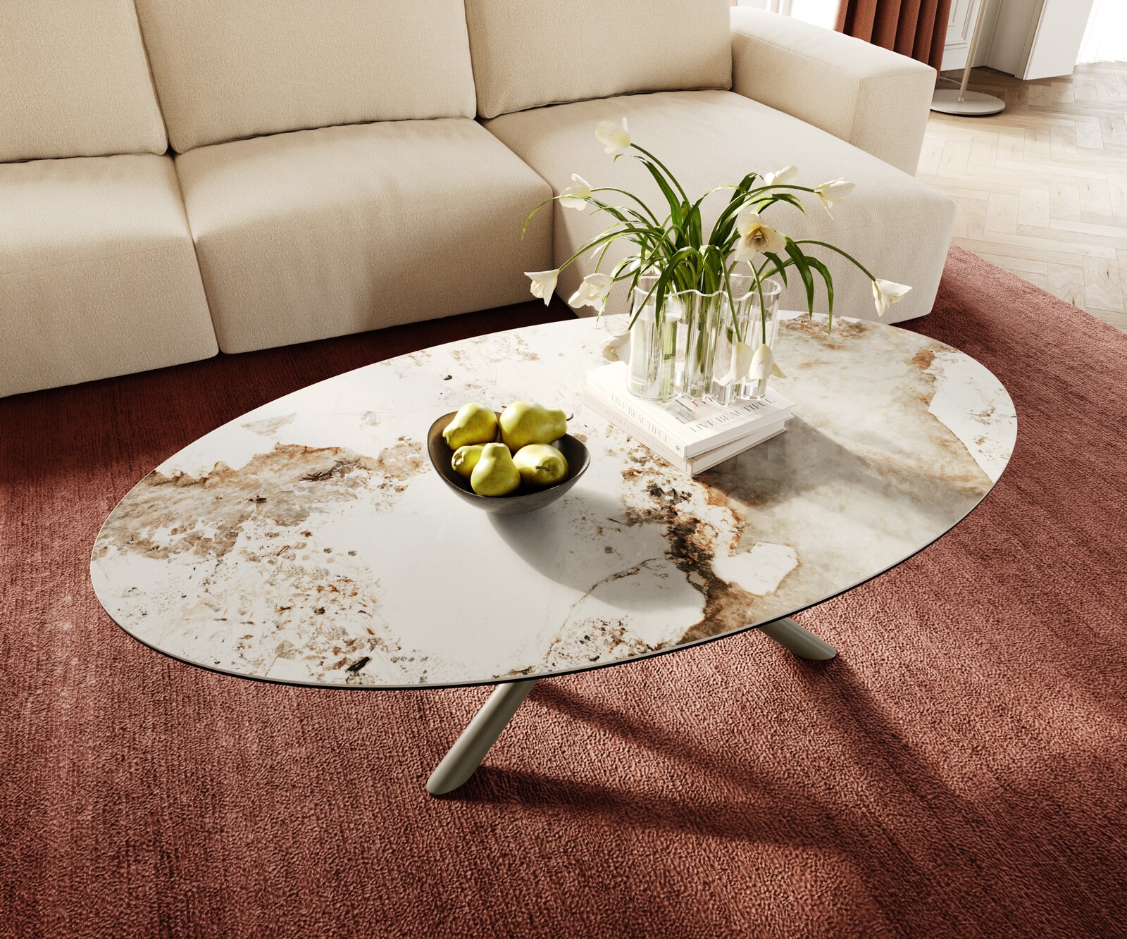 Couchtisch Edge Oval 140x80 cm Keramik Minas Melange Sarity Metall Effektfinish Titan 4
