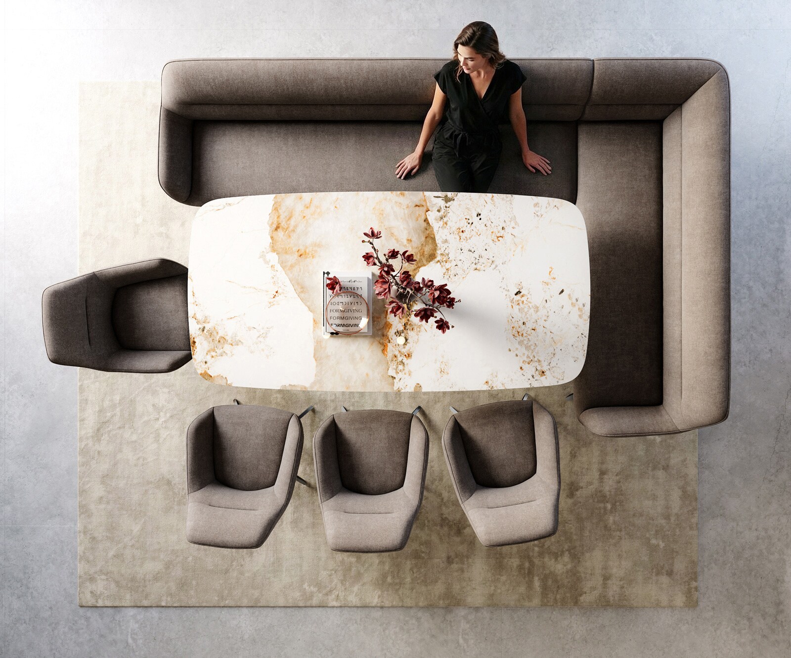 Esszimmerbank Taya-Flex 285x190 cm Strukturstoff Soft Taupe Kreuzgestell kantig Graphit Taschenfederkern Rechts 5