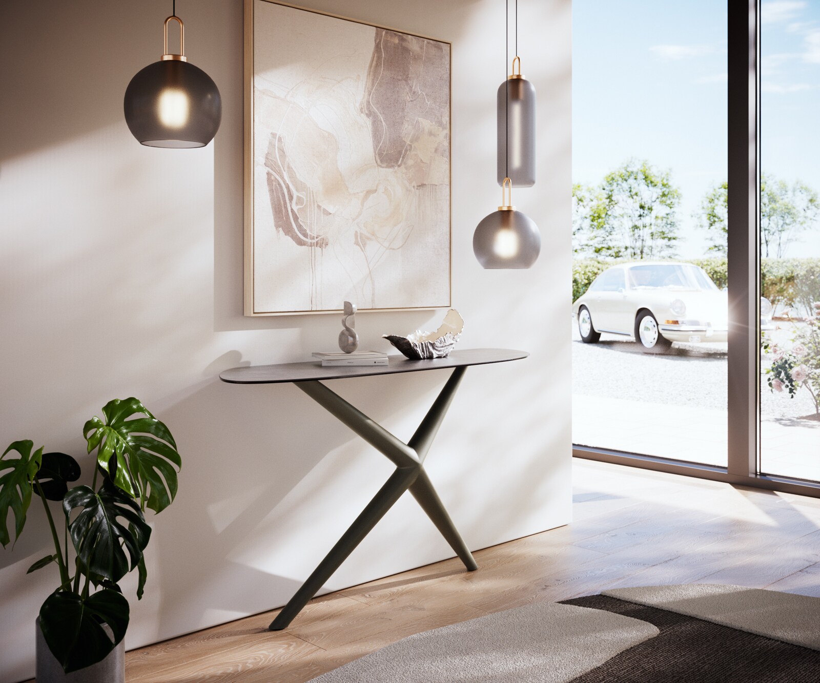 Konsolentisch Edge Organisch 140x40 cm Keramik Beton Grau Estelo Metall Effektfinish Titan 6