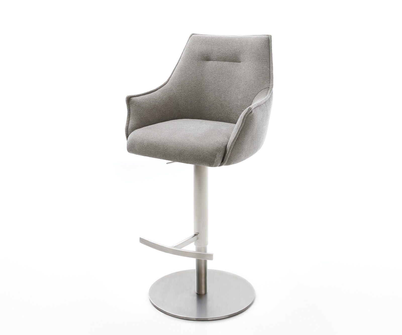 Barstuhl Alja-Flex Strukturstoff Soft Grau Drehfuß höhenverstellbar Edelstahl Silberfarben Taschenfederkern