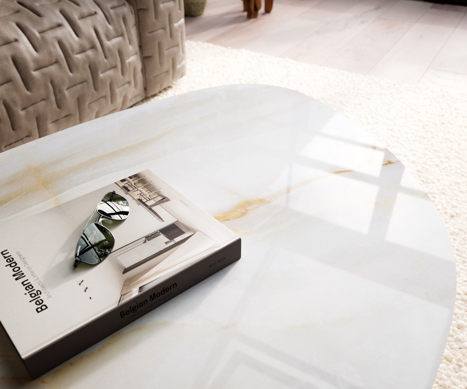 Couchtisch Edge Organisch 140x76 cm Keramik Onyx Pearl Ovada Effektfinish Titan 6